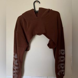 Chocolate Brown Super Cropped Half Hoodie Size: XL